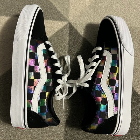 Vans Ward Iridescent Rainbow Checkerboard Sneakers Women's Size 6 - Picture 9 of 12